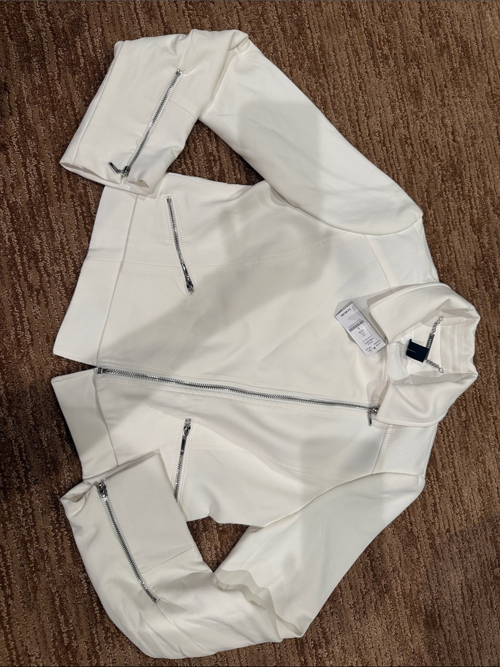 White House Black Market Women's White Zip-Front Leather Jacket